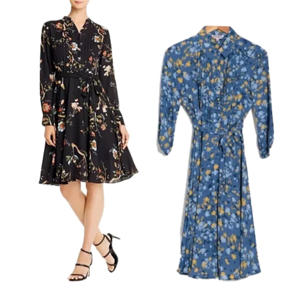 🔥🆕 Nanette Lepore Pintucked Floral Print Long Sleeve Midi Dress size 2 NWT